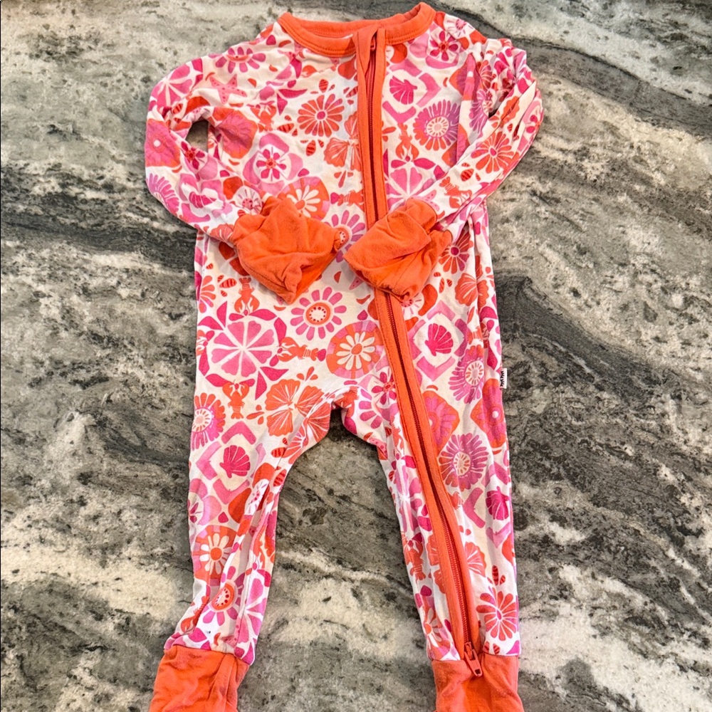 Little Sleepies lobster and seashells Footie - Orange and Pink
